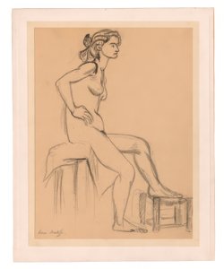 Akt kobiecy w pozycji siedzącej, jedna noga na stołku autorstwa Henri Matisse