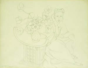 Siedząca kobieta z wazonem tulipanów autorstwa Henri Matisse