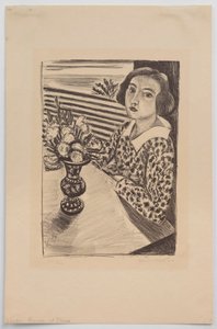 Siedząca młoda dziewczyna z bukietem kwiatów autorstwa Henri Matisse