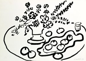 Martwa natura z wazonem kwiatów i talerzem owoców autorstwa Henri Matisse
