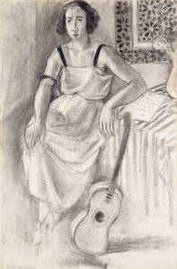 Kobieta siedząca z gitarą, ok. 1921-23 (węgiel na papierze) autorstwa Henri Matisse