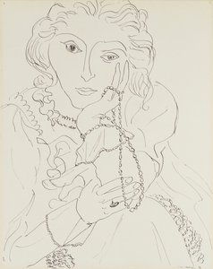 Kobieta w marszczonej koszuli i naszyjniku z pereł autorstwa Henri Matisse