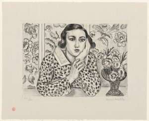 Młoda dziewczyna oparta o parawan w kwiaty autorstwa Henri Matisse