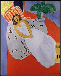 Młoda kobieta w bieli, czerwone tło autorstwa Henri Matisse