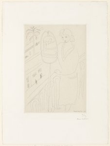 Młoda kobieta na balkonie patrząca na papużki autorstwa Henri Matisse