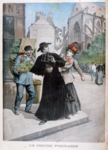 Katolicki ksiądz zostaje dźgnięty nożem przez kobietę na ulicy, Francja, 1897 autorstwa Henri Meyer