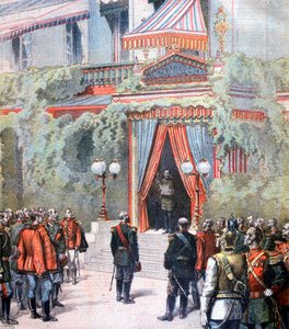 Ogłoszenie o stanie zdrowia cara Rosji Aleksandra, Pałac Liwadyjski, Sankt Petersburg, Rosja, 1894 autorstwa Henri Meyer