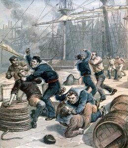Bójka pomiędzy angielskimi i niemieckimi żeglarzami w Millwall Docks, Londyn, 1892 autorstwa Henri Meyer