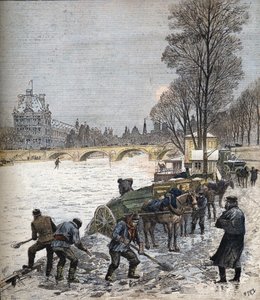 Paryż pod śniegiem w 1895 r. Mała gazeta z 1895 r. (rycina) autorstwa Henri Meyer