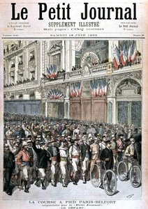 Start tłumu biorącego udział w biegu Paryż - Belfort organizowanym przez PetitJournal - w „Le petit journal”” z 18.06.1892. autorstwa Henri Meyer