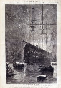 Katastrofa Tulonu: pożar okrętu flagowego „”Le Magenta”” – w „”Le Journal Illustrousse”” 1875 autorstwa Henri Meyer