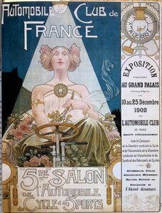 Plakat Automobile Club de France podczas V Motor Show w Grand Palais de Paris w 1902, ilustracja Henri Privat-Livemont (1861-1936), Wersal, Biblioteka Miejska - Plakat Automobile Club de France podczas V Motor Show w