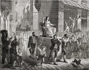 Procesja Bogini Rozumu, 10 listopada 1793, z „Histoire de la Revolution Francaise” Louisa Blanca (1811–82), rytego przez Meyera-Heine’a, 1847–1862 autorstwa Henri Renaud