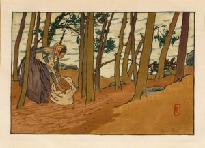Kobieta zbierająca igły sosnowe (Bords du Trieux, Loguivy) autorstwa Henri Rivière