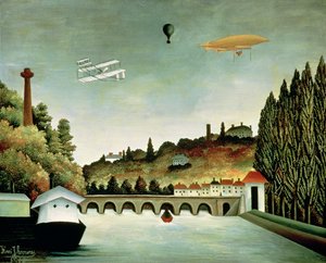Widok na most w Sevres i wzgórza w Clamart, St. Cloud i Bellevue, 1908 autorstwa Henri Rousseau