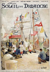 Błogosławieństwo floty nowofundlandzkiej Henri Rudaux. Grawerowanie w „”Le sun-du-dimanche”, 19 marca autorstwa Henri Rudaux