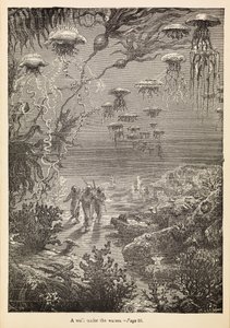 "Spacer pod wodą" z filmu "20 000 mil podmorskiej żeglugi", ok. 1870 r. (rycina)