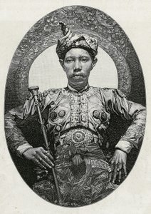 Portret Mohammeda Yamalula Alama, sułtana Soulou (lub Sulu) (Filipiny), w 1880 roku. Grawerowanie wykonane przez Thiriata, aby zilustrować historię „”Podróż na Filipiny”” autorstwa Henri Thiriat