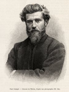 Portret Paula Crampela (1864-1891), francuskiego badacza Afryki Środkowej. Grawer Henri Thiriata ilustrujący historię „La mission Crampel” Alberta Nebouta (1862-1939), w 1890, w Le tour du Monde 1892, reżyseria: Edouard Charton (1807-1891), H
