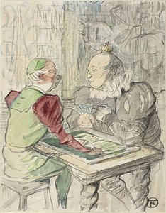 Królewska gra karciana, kopia, po 1895 (akwarela i kredka na papierze) autorstwa Henri de (after) Toulouse Lautrec