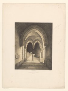 Wnętrze klasztoru z dwoma mnichami w tle Couvent de Carmes, Rouen (tytuł na obiekcie) autorstwa Henri de Boug d