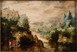 Krajobraz z drogą do Emaus, ok. 1540. autorstwa Henri de Herri met de Bles