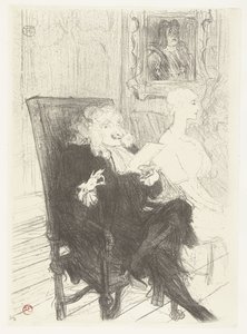 Aktorzy Jules Charles Truffier jako Marguerite Moreno w toneelstuk Uczone kobiety Truffier i Moreno u uczonych kobiet autorstwa Henri de Toulouse Lautrec