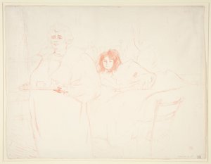 Kobieta z tacą, śniadanie, Madame Baron et Mademoiselle Popo (Kobieta z tacą, Śniadanie, Madame Baron i Mademoiselle Popo), z serii Elles autorstwa Henri de Toulouse-Lautrec
