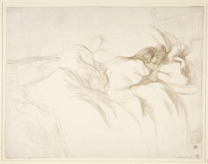 Femme couch?e, R?veil (Kobieta budząca się w łóżku), z serii Elles autorstwa Henri de Toulouse Lautrec