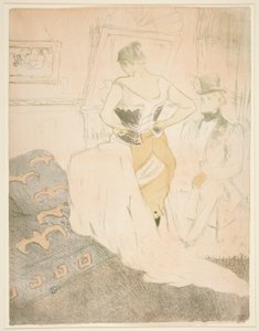 Femme en corset, conqu?te de passage (Kobieta mocująca gorset, Przemijający podbój), z serii Elles autorstwa Henri de Toulouse-Lautrec