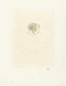 Portret aktorki Luce Myres z fan Luce Myres w profilu autorstwa Henri de Toulouse Lautrec
