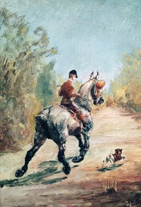 Jeździec kłusujący z małym psem, 1879