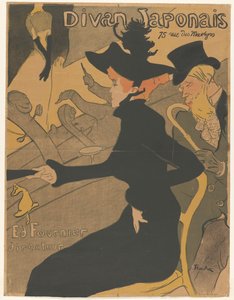 Kobieta i mężczyzna na widowni na występie śpiewu Divan Japanis (tytuł na obiekcie) autorstwa Henri de Toulouse Lautrec