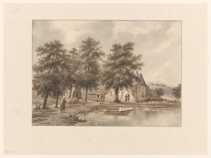Widok na farmę na wodzie autorstwa Henricus Franciscus Wiertz (signed by artist)