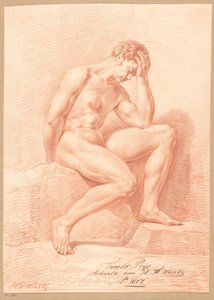Siedzący mężczyzna nago, widok z boku (2. nagroda 1807) autorstwa Henricus Franciscus Wiertz
