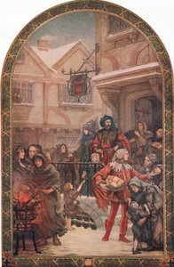 Sir Richard Whittington (1358-1423) rozdaje cele charytatywne, ilustracja z „Hutchinson