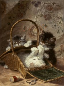 Młode koty z koszem do szycia autorstwa Henriëtte Ronner Knip