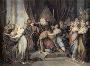Szekspir - Król Lear - Król Lear - Akt I Scena I. - Król Lear Wypędzający Swoją Córkę Cordelię - Grawerowanie wg Henryka Fuseli