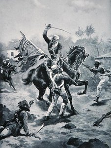 Porucznik Roberts wygrywa swój VC, 2 stycznia 1858, ilustracja z „Historii narodu” (litografia) autorstwa Henry Payne