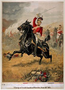 Szarża 1. Strażników Życia w Waterloo, opublikowana ok. 1890 (chromolitho) autorstwa Henry A. Payne