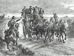 „Stand and Deliver”, rozbójnik trzyma dyliżans na początku XIX wieku (lit) autorstwa Henry A. Payne