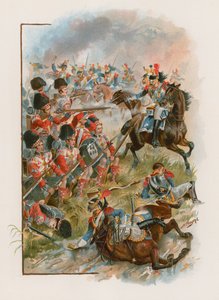 Czworobok 42. górali szarżujących na francuskich kirasjerów pod Quatre Bras, 16 czerwca 1815 r. (chromolit) autorstwa Henry A. Payne