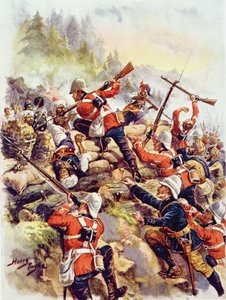Szturm na wzgórza, ilustracja z „Glorious Battle of English History” majora C.H. Wylly, lata 20. autorstwa Henry A. Payne