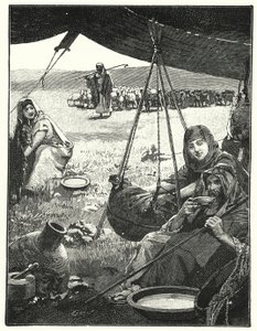 Życie namiotowe na Wschodzie, ubijanie mleka (lito) autorstwa Henry Andrew Harper