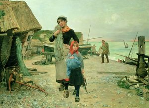 Rybacy powracający ze swoimi sieciami, Etretat autorstwa Henry Bacon
