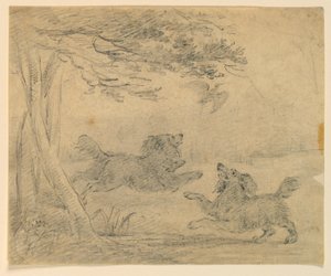 Badanie dwóch spanieli w parku autorstwa Henry Bernard Chalon