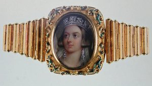 Miniatura królowej Wiktorii osadzona w złotej bransoletce (emalia na porcelanie i złocie)