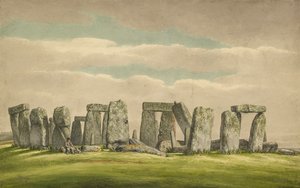 Stonehenge z N.W., przedstawiający ruiny z człowiekiem i psem, 1824-1839 autorstwa Henry Browne