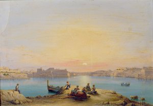 Port w Valletcie o zachodzie słońca