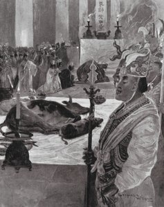 Ofiara w świątyni konfucjańskiej (litografia) autorstwa Henry Charles Seppings Wright